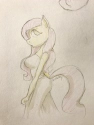 Size: 3024x4032 | Tagged: safe, artist:scribleydoodles, derpibooru import, fluttershy, anthro, pegasus, breasts, hootershy, profile, solo, traditional art