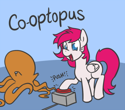 Size: 600x528 | Tagged: safe, artist:atlur, ponerpics import, oc, oc only, oc:phoe, octopus, pony, button, deleted from derpibooru, pun