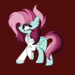 Size: 1378x1378 | Tagged: safe, artist:circuspaparazzi5678, derpibooru import, oc, oc:rockets skies, pegasus, pony, fanfic:rainbow factory, base used, clothes, ear piercing, earring, eyeshadow, fanfic art, frown, jewelry, lab coat, makeup, parent:butchershy, parent:fluttershy, parent:rainbow dash, parent:rainbow factory dash, piercing, scar, scratches, solo, torn ear