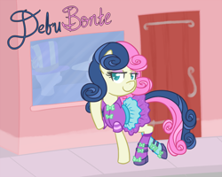 Size: 800x640 | Tagged: safe, artist:atlur, ponerpics import, bon bon, sweetie drops, equestria girls, life is a runway, bonafied, bonpun, clothes, deleted from derpibooru, dress, looking at you, smiling, solo