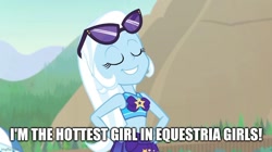 Size: 888x499 | Tagged: safe, derpibooru import, trixie, better together, equestria girls, forgotten friendship, best human, caption, clothes, image macro, imgflip, swimsuit, text