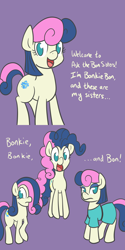 Size: 700x1400 | Tagged: safe, artist:atlur, ponerpics import, bon bon, limestone pie, marble pie, maud pie, pinkie pie, sweetie drops, earth pony, pony, april fools, ask the pie sisters, bonafied, bonpun, deleted from derpibooru, reference