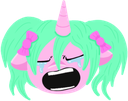 Size: 128x101 | Tagged: safe, derpibooru import, oc, oc:magicalmysticva, unicorn, bow, crying, emoji, emotes, eyes closed, mouth wide open, sad