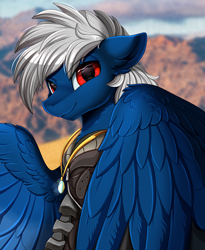 Size: 1446x1764 | Tagged: safe, artist:pridark, derpibooru import, oc, oc:ward wind, pegasus, pony, bust, commission, male, portrait, solo, stallion