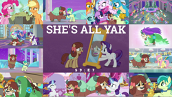 Size: 1968x1110 | Tagged: safe, derpibooru import, edit, edited screencap, editor:quoterific, screencap, applejack, auburn vision, berry blend, berry bliss, bifröst, citrine spark, clever musings, fire flicker, fire quacker, fluttershy, fuchsia frost, gallus, golden crust, goldy wings, lilac swoop, midnight snack (character), night view, november rain, ocarina green, ocellus, peppermint goldylinks, pinkie pie, rarity, sandbar, silverstream, smolder, spike, strawberry scoop, summer breeze, tune-up, twilight sparkle, twilight sparkle (alicorn), violet twirl, yona, alicorn, changeling, dragon, earth pony, griffon, hippogriff, pegasus, pony, yak, she's all yak, applejack's hat, bipedal, burp, cowboy hat, cowgirl position, crying, dj scales and tail, female, friendship student, glasses, glowing horn, grin, hat, horn, magic, magic aura, male, mirror, open mouth, ponified, pony yona, school of friendship, smiling, species swap, student six, winged spike