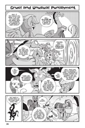 Size: 1000x1500 | Tagged: safe, derpibooru import, applejack, discord, fluttershy, pinkie pie, rainbow dash, rarity, twilight sparkle, unicorn twilight, draconequus, earth pony, pegasus, pony, unicorn, my little pony: the manga, my little pony: the manga volume 3, spoiler:manga3, applejack's hat, bag, cowboy hat, eyes closed, hat, hungry, mane six, open mouth, saddle bag