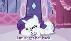 Size: 848x496 | Tagged: safe, derpibooru import, screencap, rarity, pony, unicorn, sisterhooves social, animated, determined, determined look, gif, gone with the wind, implied princess celestia, implied sweetie belle, palindrome get, solo, subtitles