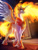 Size: 3000x4000 | Tagged: safe, artist:lupiarts, derpibooru import, daybreaker, alicorn, armor, badass, burning, castle, castle of the royal pony sisters, commission, digital art, fangs, unshorn fetlocks, villainess