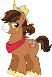 Size: 1280x1894 | Tagged: safe, artist:supersamyoshi, derpibooru import, edit, oc, oc:lucky apple, earth pony, pony, clothes, cowboy hat, freckles, hat, male, offspring, parent:applejack, parent:trouble shoes, parents:troublejack, scarf, simple background, solo, transparent background, unshorn fetlocks