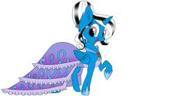 Size: 1930x1080 | Tagged: safe, artist:emalajiss36, derpibooru import, oc, oc only, oc:miss smile, alicorn, pony, clothes, dress, eyelashes, female, hoof shoes, horn, mare, open mouth, simple background, smiling, solo, white background, wings