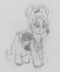 Size: 1609x1906 | Tagged: safe, artist:wapamario63, fluttershy, pegasus, pony, ace attorney, alternate hairstyle, cosplay, cute, dress, female, jewelry, mare, monochrome, necklace, outfit, pearl fey, ribbon, shyabetes, sketch, solo, traditional art
