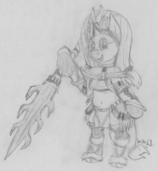 Size: 2034x2203 | Tagged: safe, artist:wapamario63, fluttershy, pegasus, pony, alternate hairstyle, belly, bipedal, clothes, cosplay, cute, female, kirin armor, mare, monochrome, monster hunter, outfit, solo, sword, traditional art, weapon