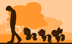 Size: 3872x2384 | Tagged: safe, artist:azdaracylius, ponerpics import, apple bloom, scootaloo, sweetie belle, human, pony, cutie mark crusaders, fanfic art, silhouette