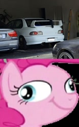 Size: 411x664 | Tagged: safe, derpibooru import, editor:apex soundwave, pinkie pie, earth pony, pony, car, comparison, faic, female, irl, mare, meme, photo, ponkie poy, solo, subaru, subaru impreza