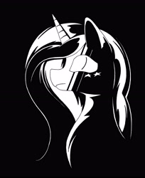 Size: 4312x5288 | Tagged: safe, artist:azdaracylius, ponerpics import, oc, oc only, oc:star shine, alicorn, pony, alicorn oc, black and white, bust, female, grayscale, horn, mare, monochrome, portrait, solo, wings