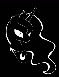 Size: 1112x1448 | Tagged: safe, artist:azdaracylius, ponerpics import, princess luna, alicorn, pony, black and white, bust, female, grayscale, mare, monochrome, portrait, solo