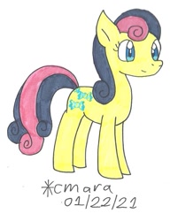 Size: 805x1048 | Tagged: safe, artist:cmara, derpibooru import, bon bon, sweetie drops, earth pony, pony, female, mare, simple background, solo, traditional art, white background