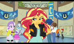 Size: 1280x768 | Tagged: safe, artist:hanasakiyunarin, derpibooru import, crimson napalm, curly winds, diamond tiara, golden hazel, silver spoon, some blue guy, sunset shimmer, wiz kid, equestria girls, friendship games, canterlot high, deleted scene, gay, male, shipping, solo focus, wizwinds