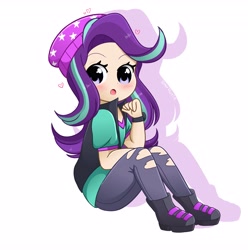 Size: 4063x4096 | Tagged: safe, artist:kittyrosie, derpibooru import, starlight glimmer, equestria girls, beanie, chibi, cute, digital art, female, glimmerbetes, hat, simple background, sitting, solo, white background