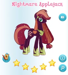 Size: 619x689 | Tagged: safe, derpibooru import, applejack, earth pony, pony, 3d, adoracreepy, creepy, cute, female, gameloft, hatless, mare, missing accessory, nightmare applejack, nightmarified, smiling, stars