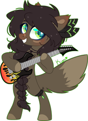 Size: 2174x2979 | Tagged: safe, artist:kurosawakuro, derpibooru import, oc, earth pony, pony, base used, bipedal, guitar, high res, musical instrument, simple background, solo, transparent background