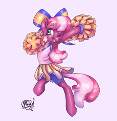 Size: 1850x1900 | Tagged: safe, artist:mannybcadavera, derpibooru import, cheerilee, earth pony, pony, bipedal, cheerileeder, cheering, cheerleader, female, mare, one eye closed, pom pom, simple background, solo, wink