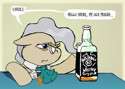 Size: 500x355 | Tagged: safe, artist:owlor, derpibooru import, mayor mare, pony, drunk, from the desk of mayor mare, go home you're drunk, jack daniels, solo