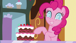 Size: 1920x1080 | Tagged: safe, derpibooru import, screencap, pinkie pie, earth pony, pony, grannies gone wild, cake, female, food, mare, solo, swirly eyes