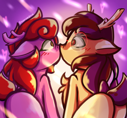 Size: 2060x1910 | Tagged: safe, artist:nanazdina, derpibooru import, oc, oc:embrelle zerez, oc:lunatia elsa, deer, butt, couple, glasses, ibispaint x, kissing, love, simple background