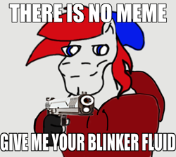 Size: 972x872 | Tagged: safe, artist:end credicts, derpibooru import, oc, oc:apex soundwave, earth pony, pony, blinker fluid, car, chad, clothes, gun, implied car, male, meme, shitposting, stallion, weapon