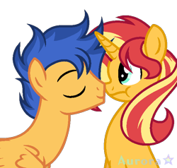 Size: 630x600 | Tagged: safe, artist:aurorastarsentryyt, derpibooru import, flash sentry, sunset shimmer, boop, female, flashimmer, male, noseboop, shipping, straight