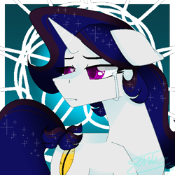 Size: 500x500 | Tagged: safe, artist:unluckykatt, derpibooru import, oc, oc:purple quill, unicorn, crying, ears, floppy ears, horn, looking back, sad, solo, unicorn oc