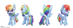 Size: 1600x626 | Tagged: safe, artist:andrew hickinbottom, artist:andyh_3d, derpibooru import, part of a set, rainbow dash, pegasus, pony, my little pony: pony life, 3d, 3ds max, multiple angles, official, simple background, white background