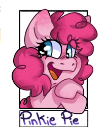 Size: 734x876 | Tagged: safe, alternate version, artist:_julianaf06_, derpibooru import, pinkie pie, earth pony, pony, bust, eye clipping through hair, eyelashes, female, mare, open mouth, smiling, solo