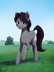 Size: 1920x2546 | Tagged: safe, artist:mrscroup, derpibooru import, oc, oc:sinnie, earth pony, field, green background, simple background, tongue out