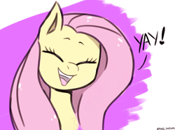 Size: 846x628 | Tagged: safe, artist:endo, derpibooru import, fluttershy, pegasus, pony, bust, cute, eyes closed, female, mare, open mouth, open smile, portrait, shyabetes, simple background, sketch, smiling, solo, yay
