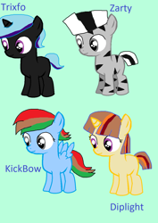 Size: 950x1340 | Tagged: safe, artist:sweetheart1012, derpibooru import, rainbow dash, trixie, twilight sparkle, zecora, pegasus, pony, crossover, crossover offspring, gravity falls, kick buttowski suburban daredevil, mixels, parent:dipper pines, parent:kick buttowski, parent:magnifo, parent:marty, parent:rainbow dash, parent:trixie, parent:twilight sparkle, parent:zecora, parents:diplight, parents:kickbow, parents:trixfo, parents:zarty, the penguins of madagascar