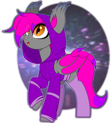 Size: 2088x2308 | Tagged: safe, artist:angel_animotr, derpibooru import, oc, oc only, oc:tiny taffy, bat pony, pony, bat pony oc, clothes, cute, ear fluff, ears, fangs, highlights, hoodie, looking up, open mouth, simple background, solo, transparent background