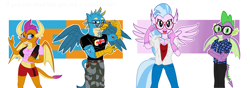 Size: 11003x3865 | Tagged: safe, artist:noneimportant, derpibooru import, gallus, silverstream, smolder, spike, anthro, dragon, griffon, hippogriff, beauty mark, breasts, chest fluff, cleavage, crossover, female, flag, glasses, keep calm and carry on, male, peace sign, sith, star wars, tattoo, the sith empire, the sith empire logo, united kingdom, when you see it