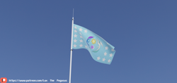 Size: 4096x1936 | Tagged: safe, artist:lux le pegase, derpibooru import, alicorn, 3d, blue background, cycles, equestrian flag, flag, french description, patreon, simple background, sky