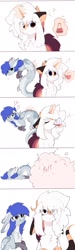 Size: 787x2621 | Tagged: safe, artist:little-sketches, derpibooru import, oc, oc only, oc:ayaka, oc:gabriel, draconequus, pony, unicorn, chest fluff, comic, commission, draconequified, eye clipping through hair, female, magic, mare, onomatopoeia, potion, question mark, simple background, smiling, species swap, telekinesis, transformation, unamused, white background