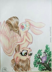 Size: 745x1024 | Tagged: safe, artist:maryhoovesfield, derpibooru import, oc, oc only, pegasus, pony, book, ear fluff, ears, eyelashes, grin, pegasus oc, reading, signature, smiling, solo, traditional art, upside down, wings