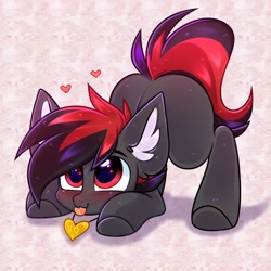 Size: 3000x3000 | Tagged: safe, artist:pesty_skillengton, derpibooru import, oc, oc only, earth pony, pony, blushing, face down ass up, heart, jewelry, necklace, raspberry, smiling, solo, tongue out