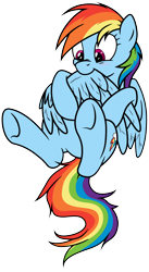 Size: 6040x11040 | Tagged: safe, artist:doktorrf, artist:mattings, ponerpics import, rainbow dash, pegasus, pony, absurd resolution, biting, nom, preening, simple background, solo, transparent background, underhoof, wing bite, wing noms