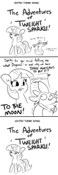 Size: 1024x3032 | Tagged: safe, artist:tjpones, derpibooru import, edit, spike, twilight sparkle, unicorn twilight, dragon, pony, unicorn, bitcoin, black and white, current events, dialogue, dogecoin, duo, female, grayscale, grimbo, lineart, male, mare, monochrome, scroll, simple background, to the moon, white background