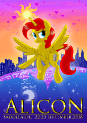 Size: 2054x2919 | Tagged: safe, artist:praisecastiel, derpibooru import, oc, oc:spheres, alicorn, 2018, competition, convention:alicon, poster