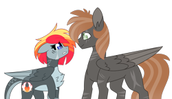 Size: 7527x4321 | Tagged: safe, artist:crazysketch101, derpibooru import, oc, oc:ashton burnside, oc:crazy looncrest, pegasus, pony, broken, burncrest