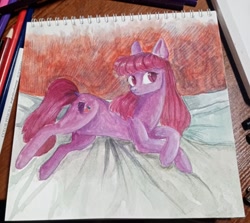 Size: 1080x963 | Tagged: safe, artist:ske, derpibooru import, berry punch, berryshine, earth pony, pony, notepad, pencil drawing, solo, traditional art