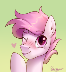 Size: 2000x2164 | Tagged: safe, artist:jedayskayvoker, derpibooru import, oc, oc only, bust, gradient background, heart, icon, kiss mark, lipstick, looking at you, male, one eye closed, portrait, stallion, wink