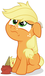 Size: 2318x3922 | Tagged: safe, artist:cirillaq, derpibooru import, applejack, earth pony, pony, blank flank, ears, female, filly, filly applejack, floppy ears, food, high res, ice cream, sad, simple background, solo, transparent background, unhapplejack, vector, younger